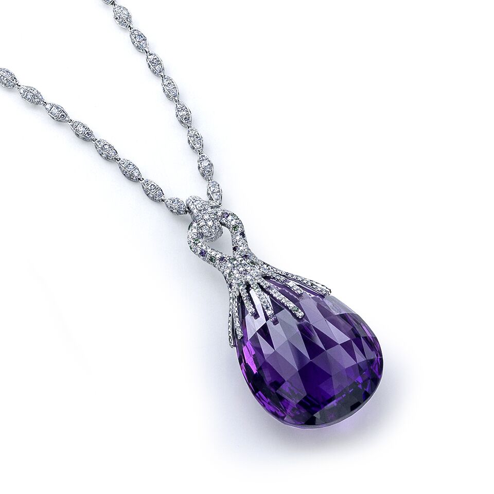 Diamond and Purple Stone Pendant
