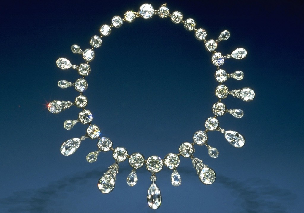 The Napoleon Diamond Necklace, in the Smithsonian National Museum of Natural History, is set with 260 carats of old-mine cut diamonds. - Chip Clark, Courtesy Smithsonian Institution