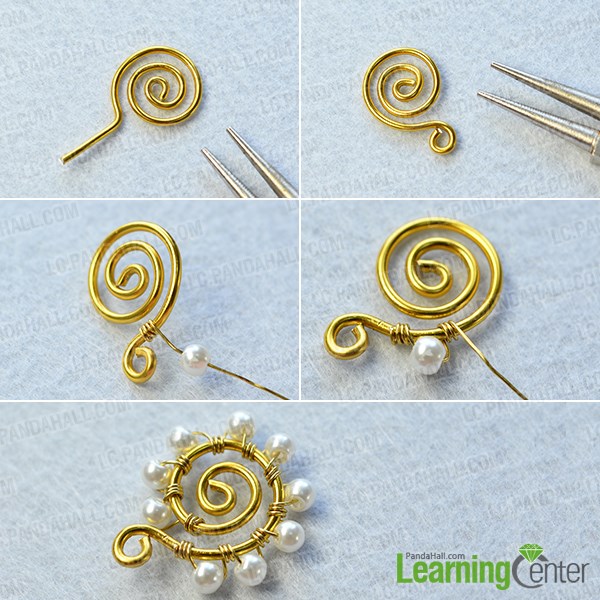 make the first part of the wire wrapped pearl earrings