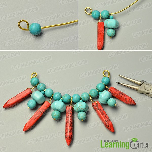 make the second part of the turquoise bead pendant necklace
