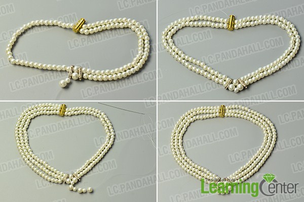 make the rest part of the three-strand white pearl bead necklace