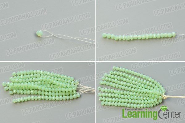 Make the green glass bead tassels