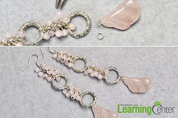 Finish the pink bead cluster dangle earrings