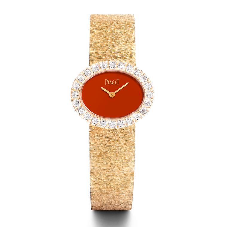 Rose gold and diamond watch with cornelian dial